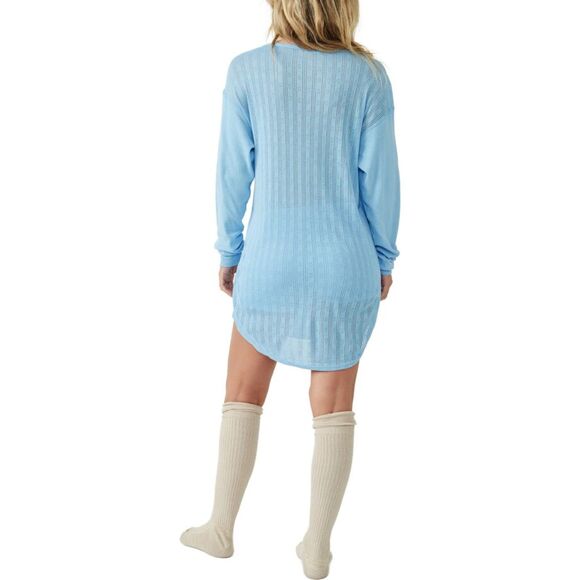 Free People Weekend Vibe Pajama Top Long Sleeve Button Neck Chambray Size Small - Picture 2 of 9